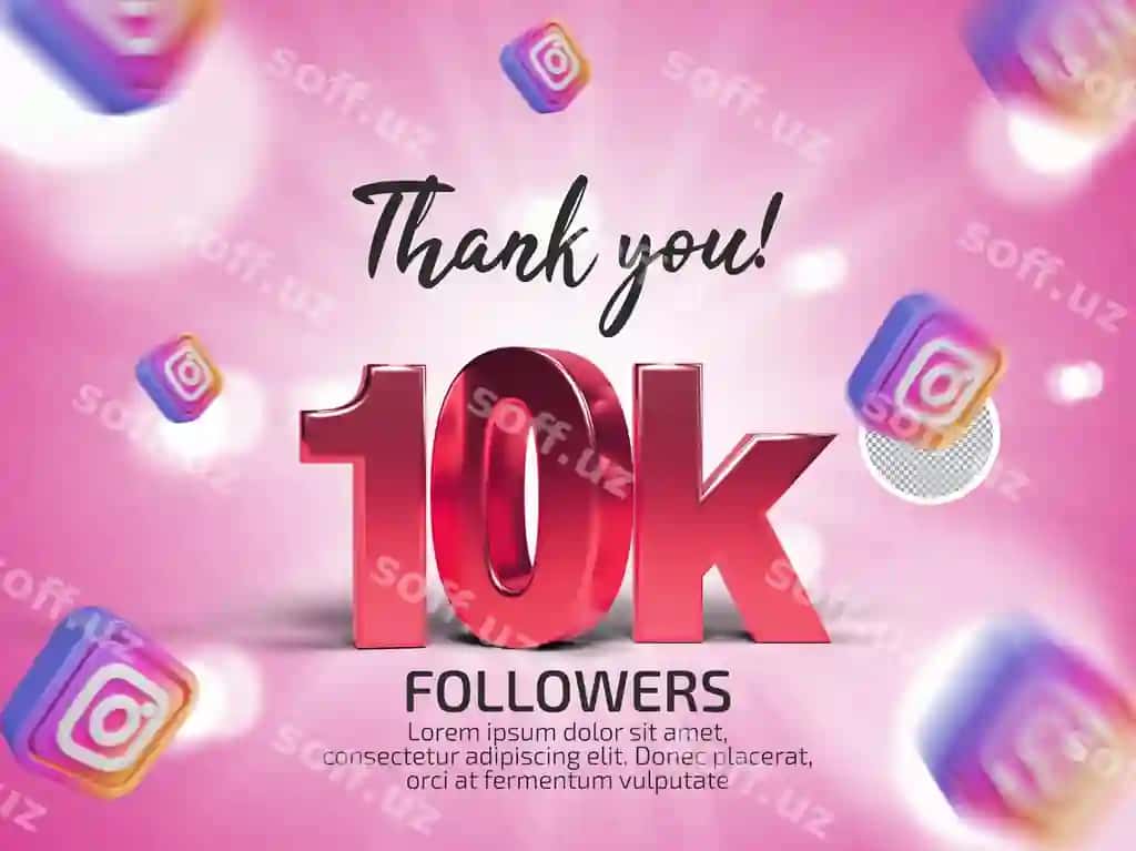 Rahmat Instagramdagi 10 ming followerlar uchun PSD 3D renderlangan matn (tahrir qilish mumkin) | Thank you 10k followers instagram psd 3d rendered text with editable