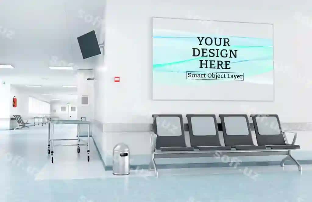 Hoshiyali bosma shifoxona kutish xonasi maketi | Framed print hospital waiting room mockup