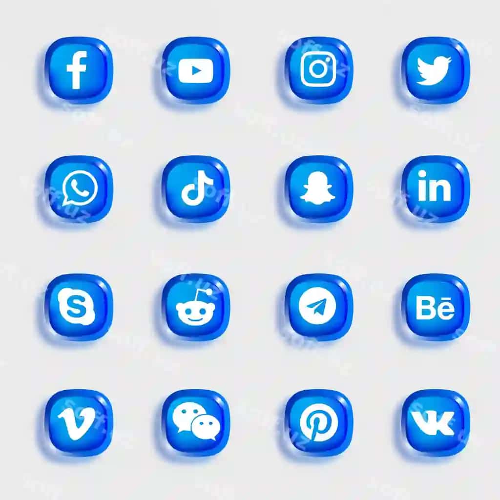 Ijtimoiy tarmoqlar ikonkalar to'plami ko'k, yumshoq va parlaydigan ikonkalardan iborat | Social media icons pack with blue soft glossy icons