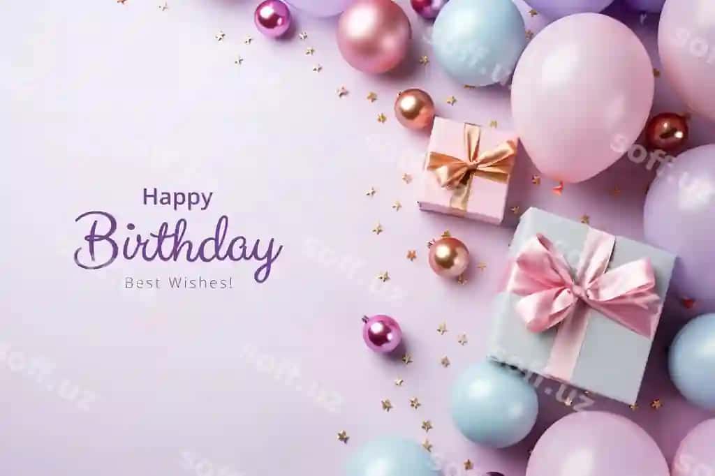 Tug'ilgan kun uchun orqa fon sharlar va sovuchlar bilan | Birthday background with balloons gifts