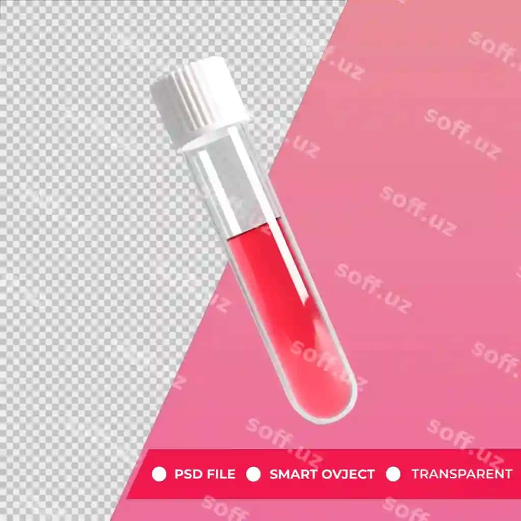 Shaffof 3d test qabı ichida qon bilan orqa fon oq | Transparent 3d test tube with blood inside background with white