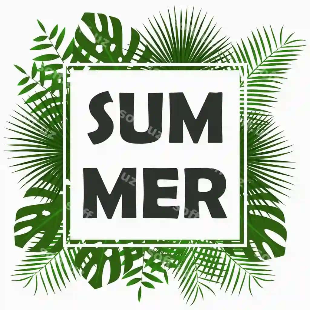 Tropik palma barglari ekzotik jungli bargi bilan yozgi karta dizayni | Summer card design with tropical palm leaves jungle leaf exotic