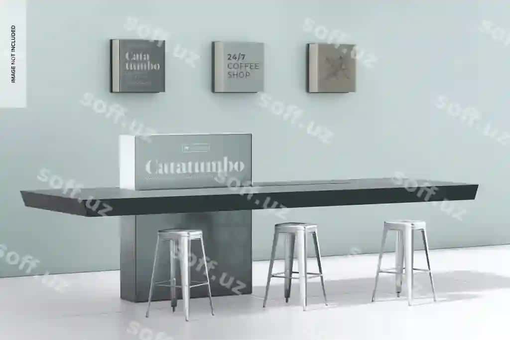 Betoni stol modeli belgi bilan | Concrete table mockup with sign