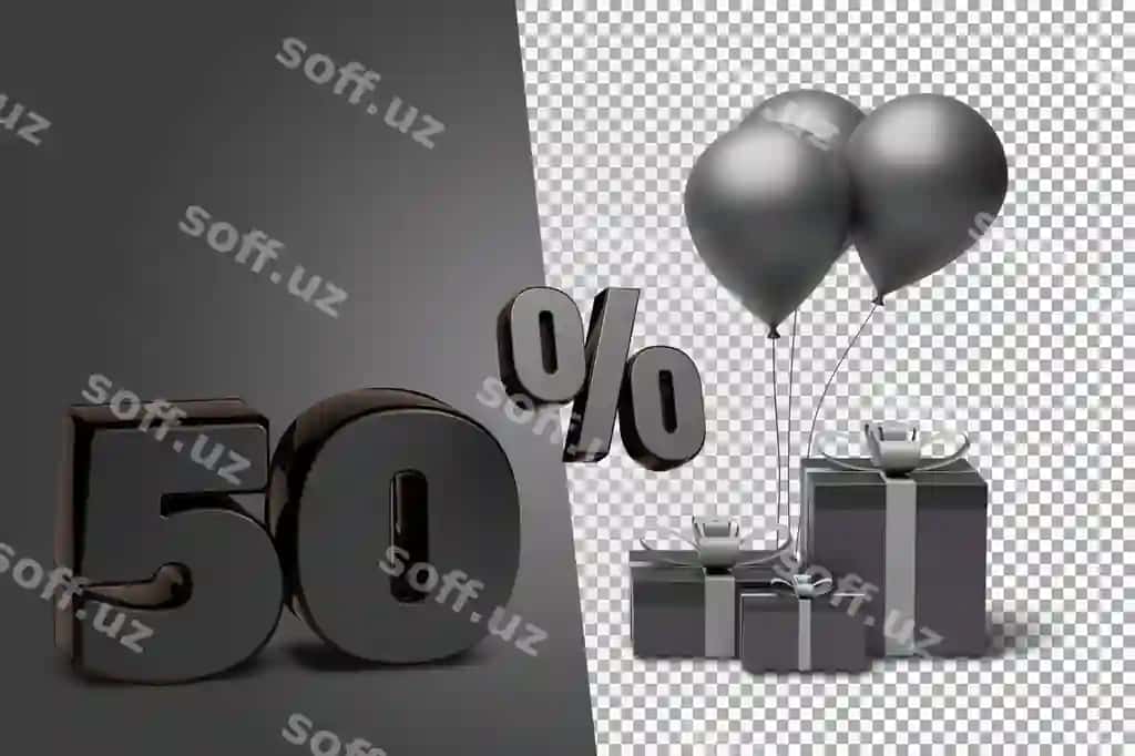 Chiroyli 50 foiz sovg'a qutisi bilan 3D render ajratilgan | Beautiful 50 percent with gift box 3d render isolated
