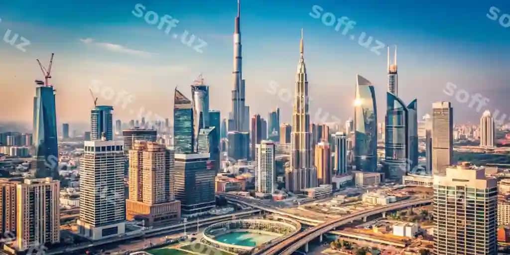 Dubai markazi ajoyib shahar konturi boylik binoatlar Birlashgan Arab Emiratlar | Dubai downtown amazing city center skyline with luxury skyscrapers united arab emirates