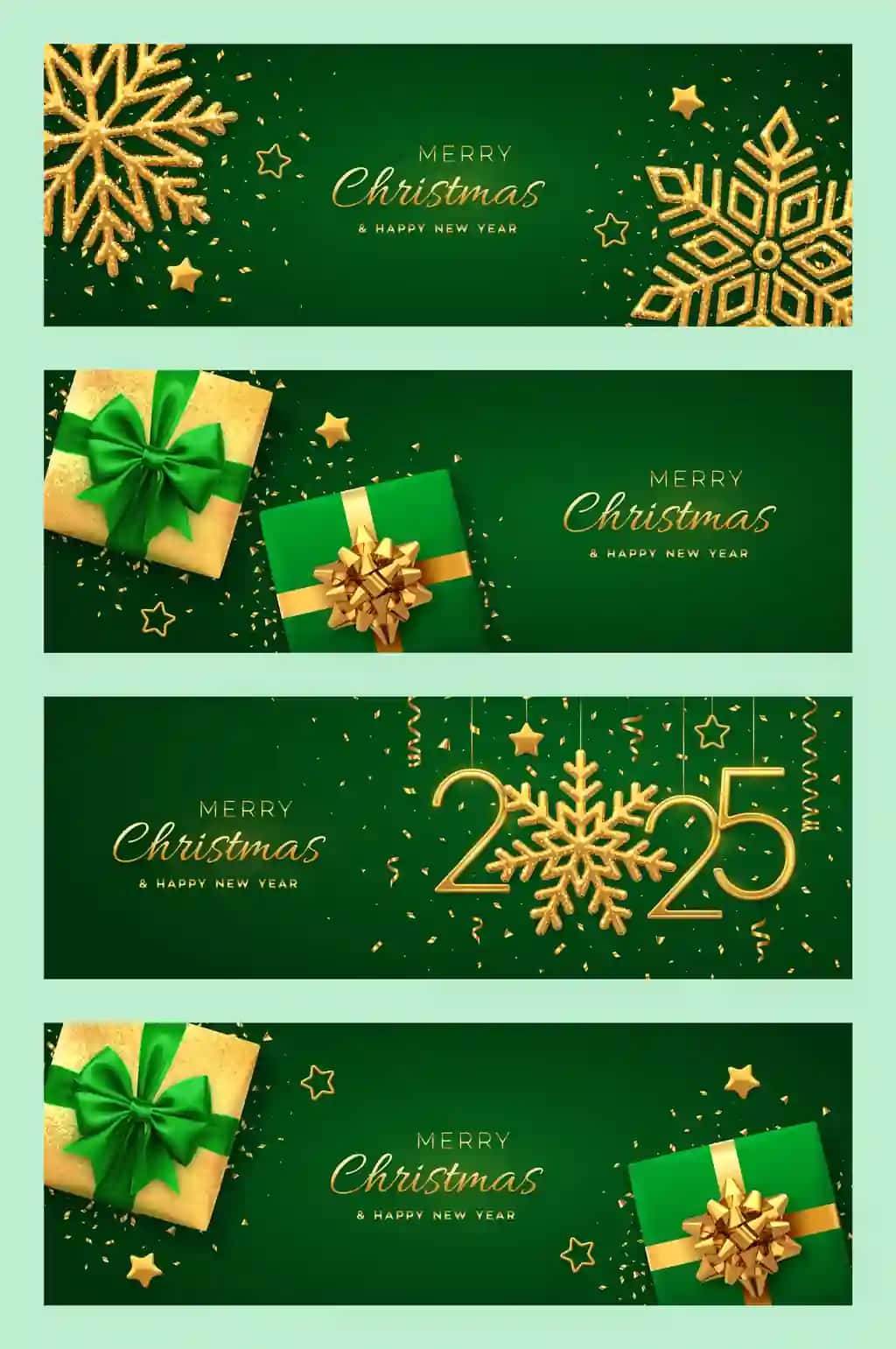 Rojdestvo banneri oltin bilan bezatilgan yangi yil 2025 sovg'a qutilari to'plami | Christmas banner set happy new year 2025 gift boxes with golden