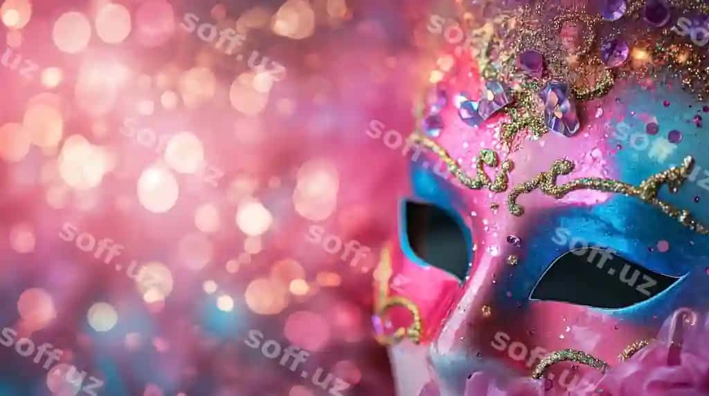 Rangli karnaval maskasi pushti rangda ajraltirilgan qanotlar bilan karnaval maskasi karnaval yuzi rangli | Colorful carnival mask isolated pink with feathers carnival mask carnival face colorful