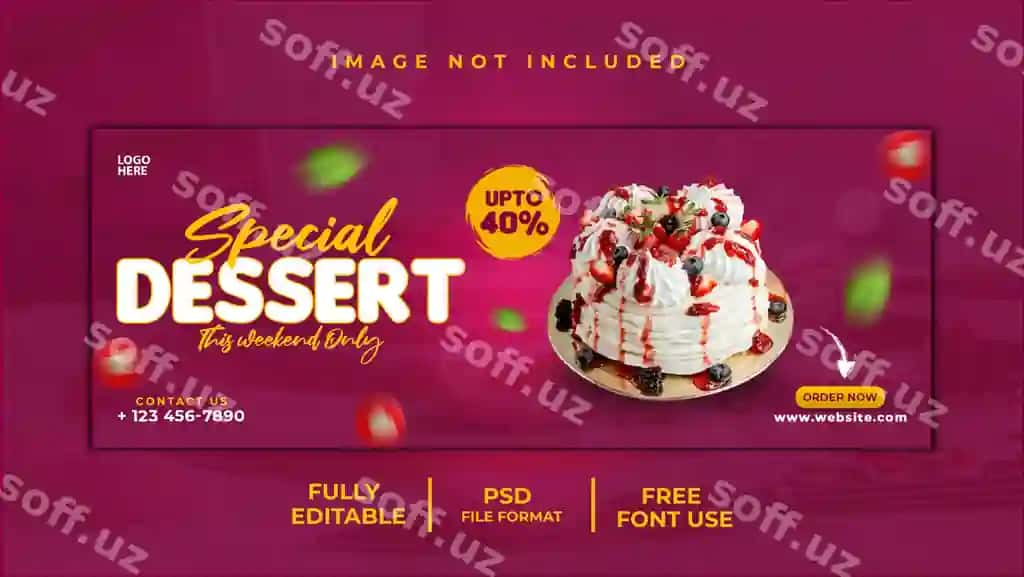 Kek ijtimoiy media facebook muqova banner shabloni | Cake social media facebook cover banner template