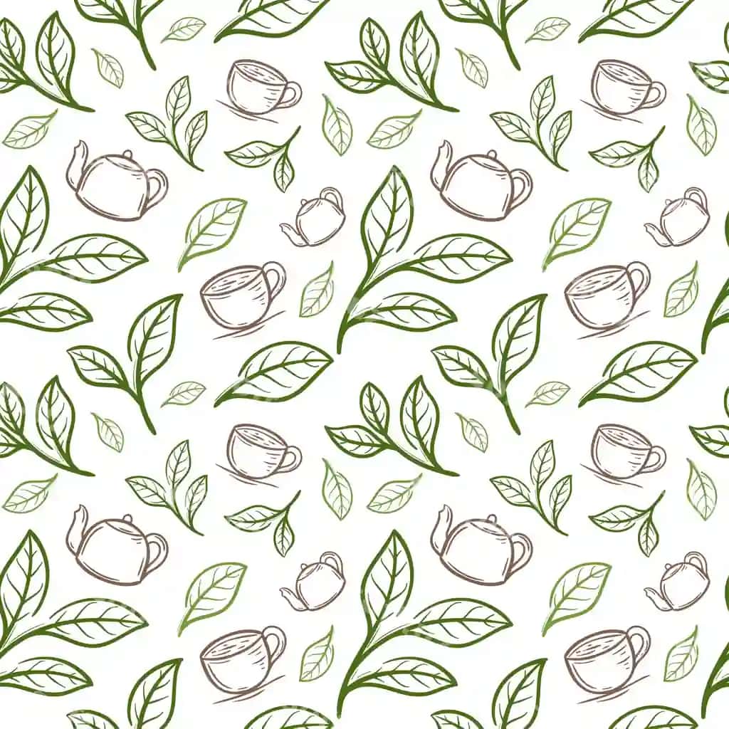 Choy bargi va qoshiq uzilmaydigan naqsh | Tea leaf with cup seamless pattern