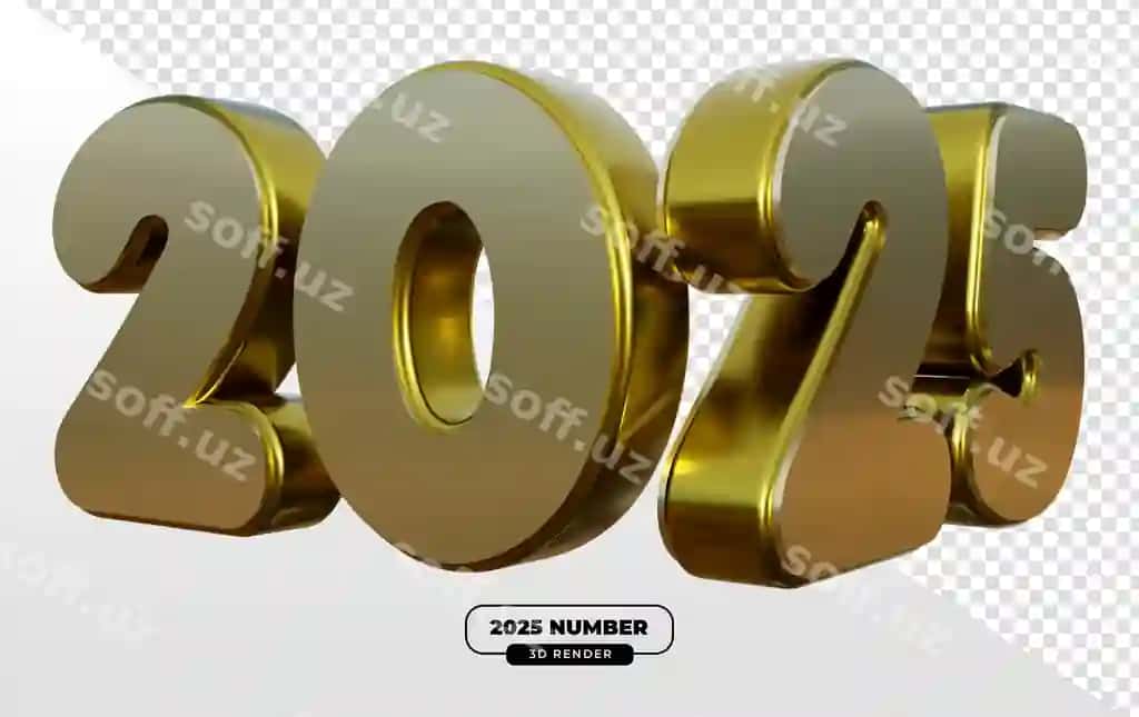 2025 shaffof oltin raqamlar 3D render Yangi yil bayramlashuvlari shaffoflikka ega | 2025 glossy gold numbers 3d render new year celebrations with transparent