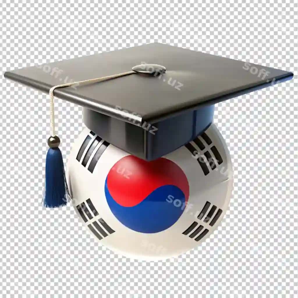 Bitiruv shaapi Janubiy Koreya bayrog'i bilan shaffof fonda | Graduation cap with south korea flag transparent background
