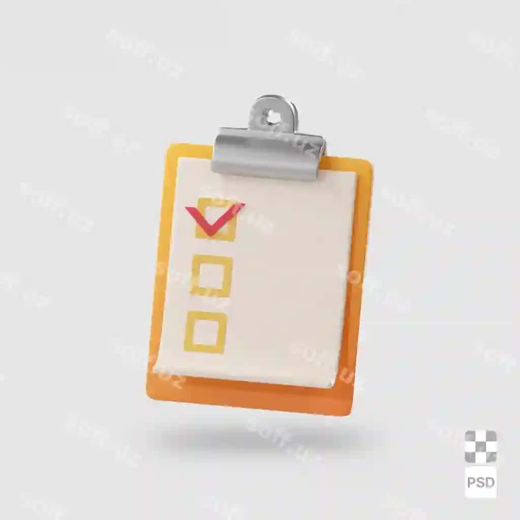 Bosma panelda tekshiruv ro'yxati 3d rasmi | Clipboard with checklist 3d image