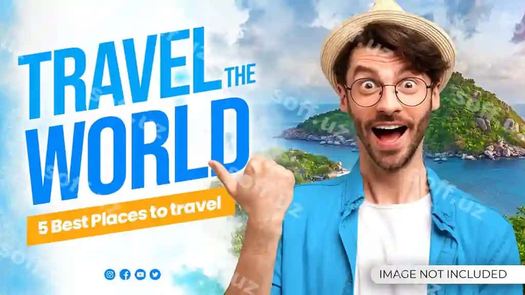 Sayohat blogi reaktsiya YouTube miniatury banner dizayni video qoplash | Travel blog reaction youtube thumbnail banner design video cover