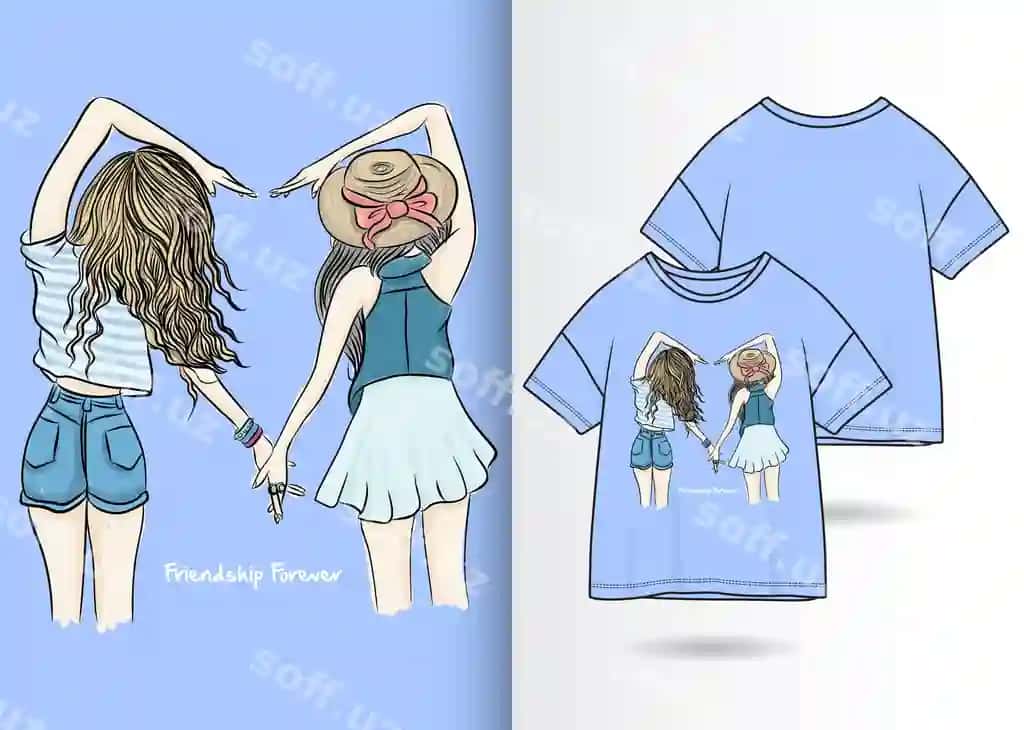 Qo'l yozma chiroyli qiz illustratsiyasi futbolka dizayni bilan | Hand drawn cute girl illustration with t shirt design