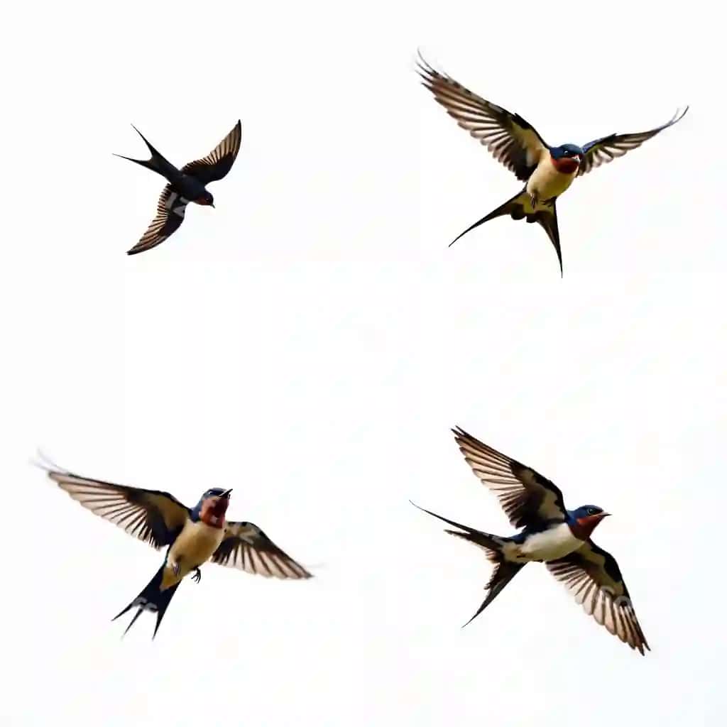 Qoratoy qushlari volo to'rt qora qizil qushlar ko'k yuqoriga dinamik | Barn swallow birds flight four black red birds soar sky dynamic