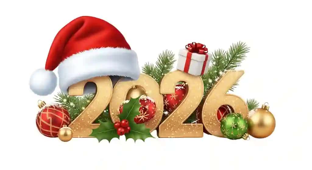 Santa shlyapa Rojdestvo bezaklari bilan bayramona oltin 2026 | Festive golden 2026 with santa hat christmas decorations