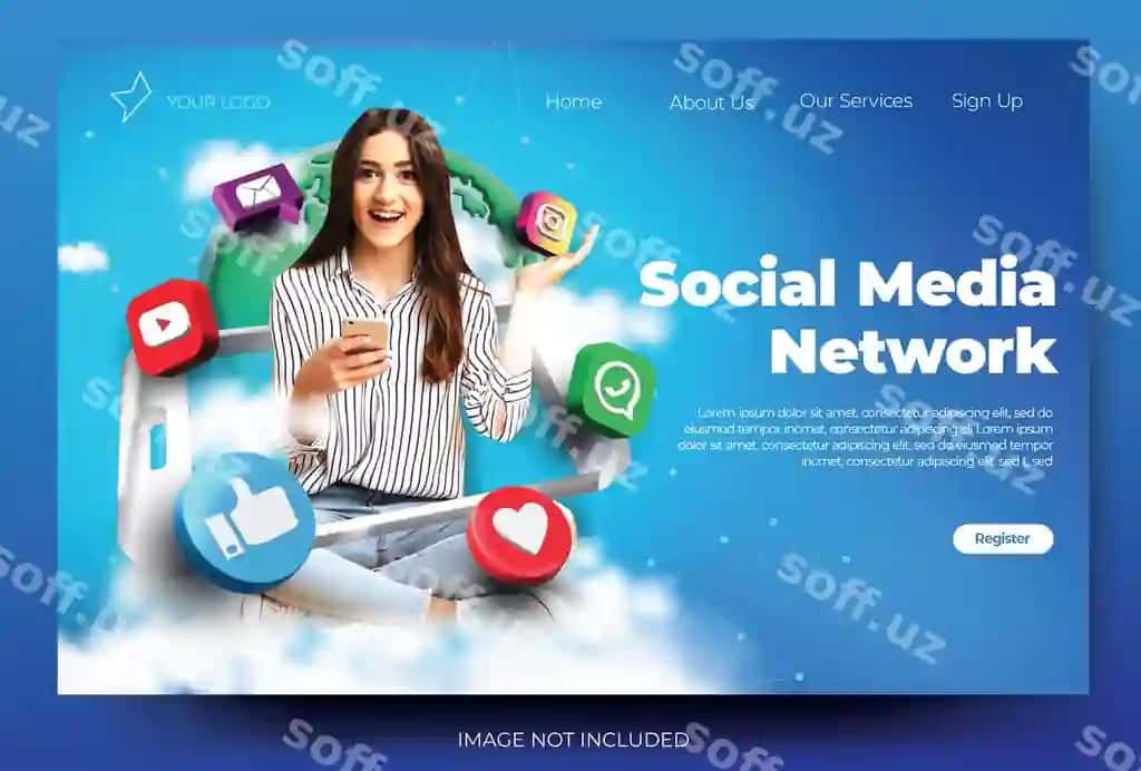 Dinamik ko'k qo'nish sahifasi ijtimoiy media postlari tasmasi | Dynamic blue landing page social media post feed