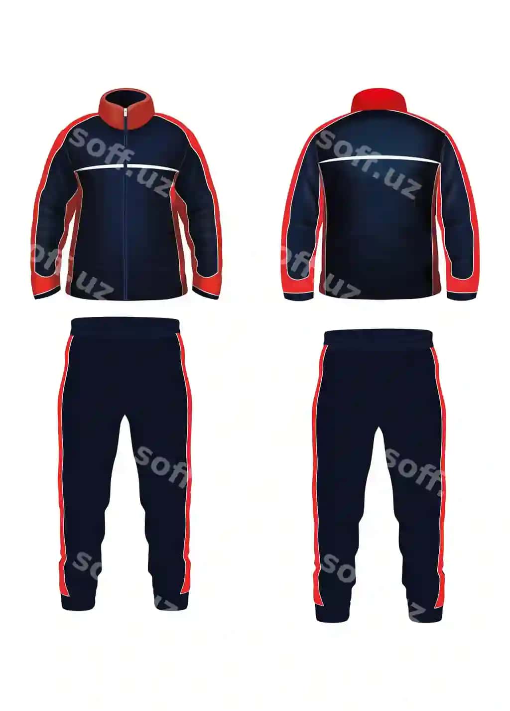 Jaketka shuft komplekti ko'k qizil dizayn bilan | Jacket pants set with blue red design