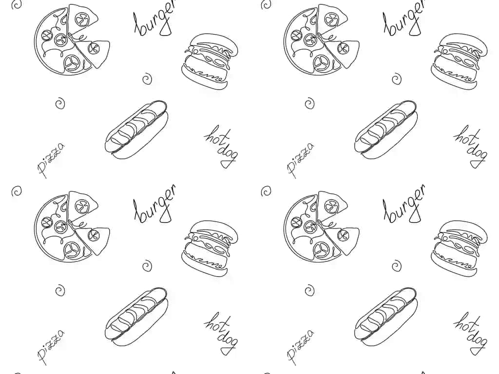 Choksiz doodle naqshli tez tayyorlanadigan pizzaxot gamburger uzluksiz | Seamless doodle pattern fast food pizzahot dog hamburger continuous