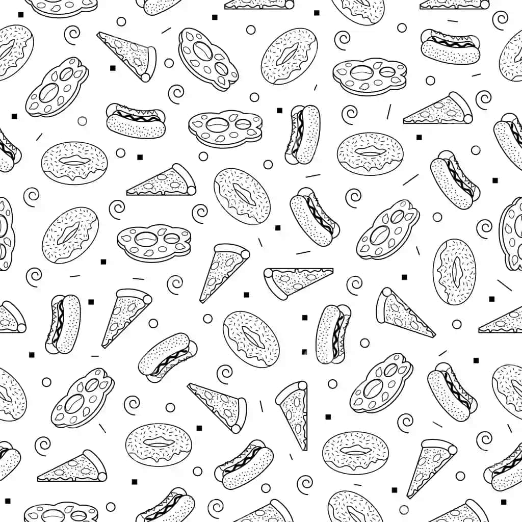 Mavhum doodle choksiz naqsh qo'lda tez oziq-ovqat elementlari tacos chizilgan | Abstract doodle seamless pattern hand drawn fast food elements tacos