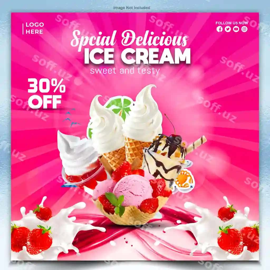 Muzqaymoq ijtimoiy media plakat dizayni | Ice cream social media poster design