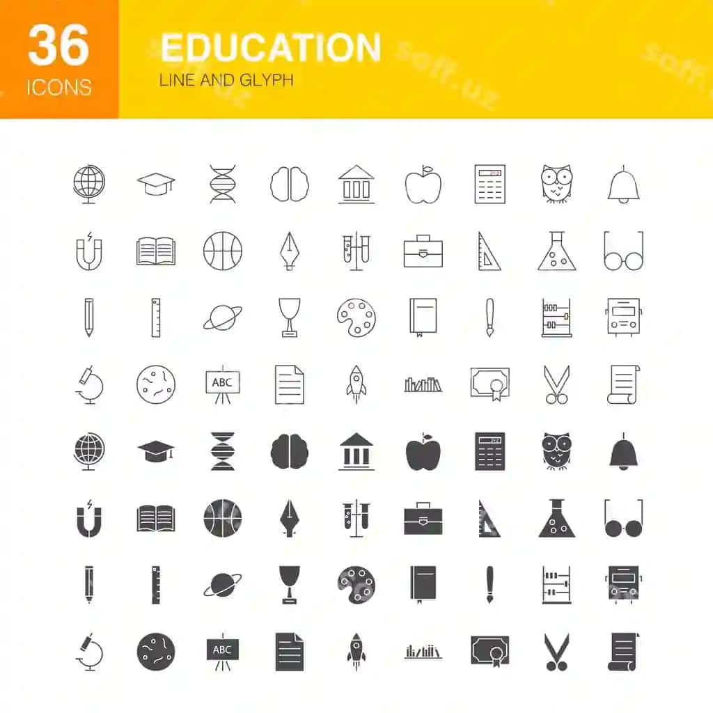 Ta'lim chiziqli veb glif ikonkalari vektor illustratsiyasi maktab konturi | Education line web glyph icons vector illustration school outline