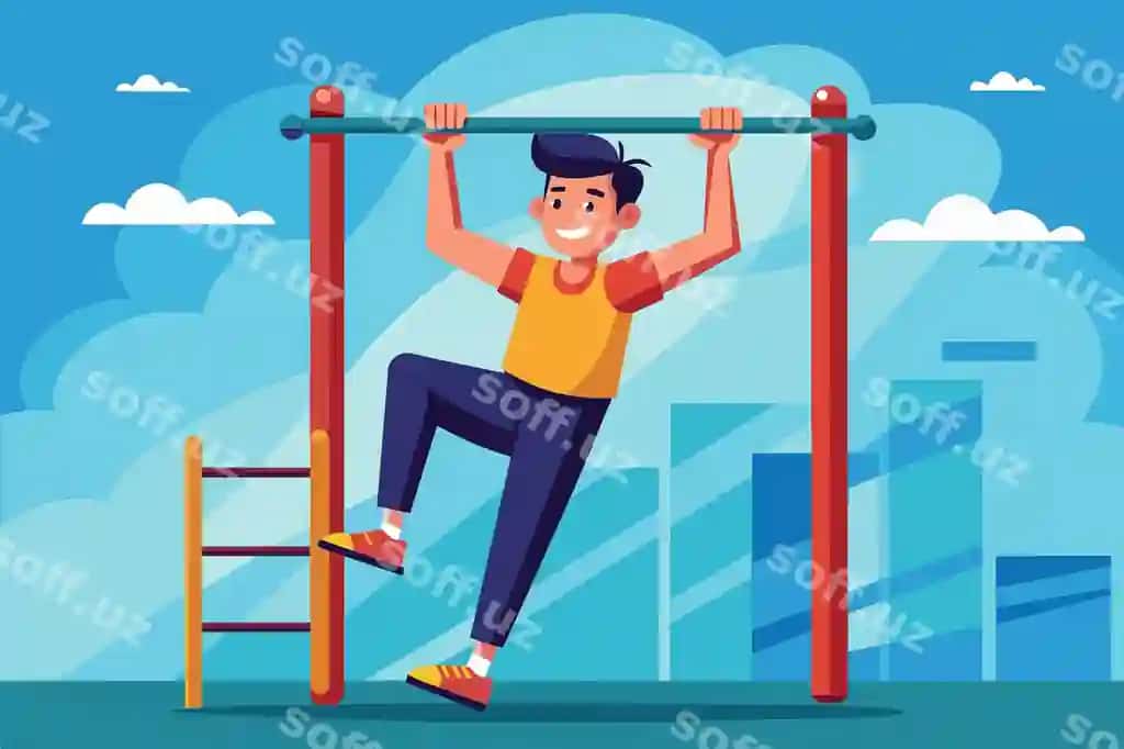 Vektor chin-up mashq chizilmasi | Vector chinups exercise clipart