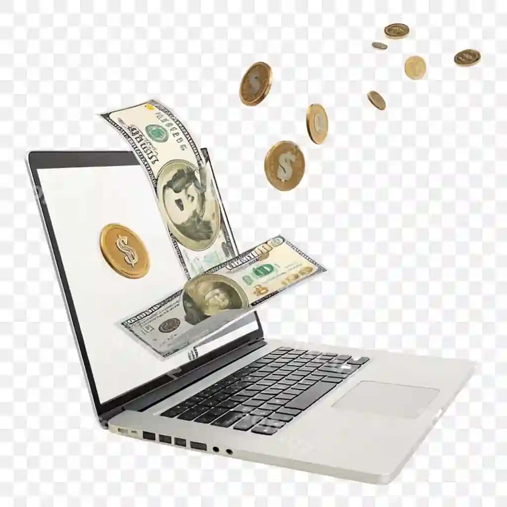 Uch o'lchovli onlayn pul o'tkazmalari kontseptsiyasi ajralangan shaffof fonda | 3d online money transfer concept isolated transparent background