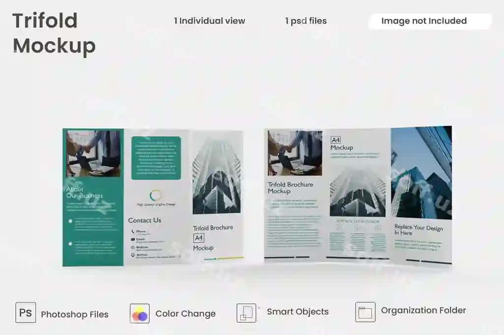 Uch qavatli broshyura maket premium psd | Trifold brochure mockup premium psd