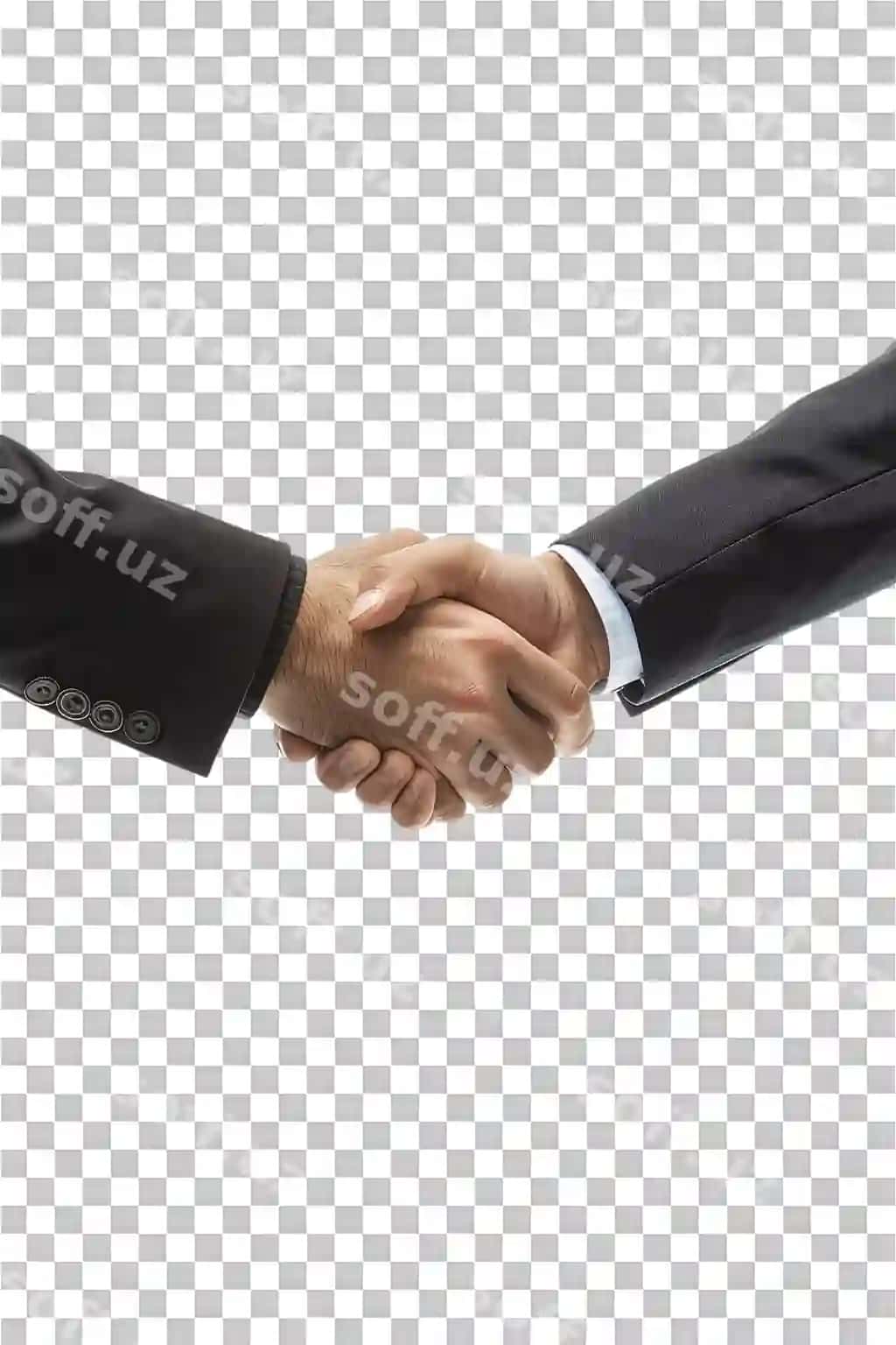 Yaqin rasmda ikki biznesmen qo'l uzotish shaffof fonda ajratilgan | Close up shot two businessmen handshake isolated against transparent