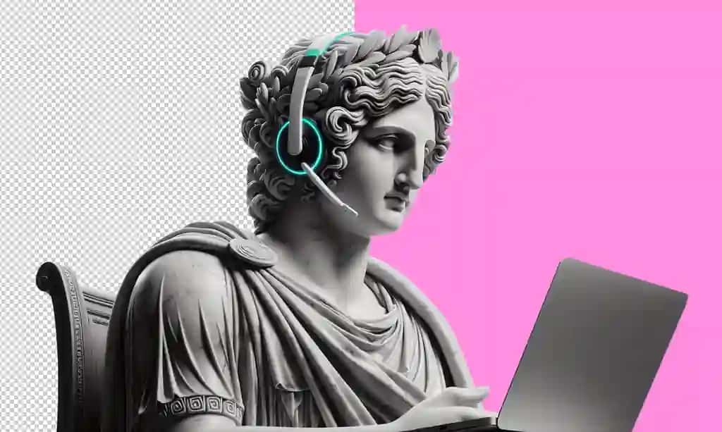 Inson haykali haykali qo'ng'iroq markazi operatori shaffof eshitish vositasi | Human sculpture statue call center operator wearing headphones transparent