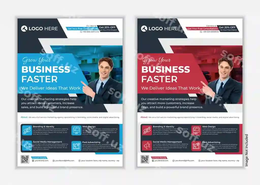 Geometrik shakllar siluetlari bilan zamonaviy biznes varaqasi shabloni | Modern business flyer template with geometric shapes silhouettes