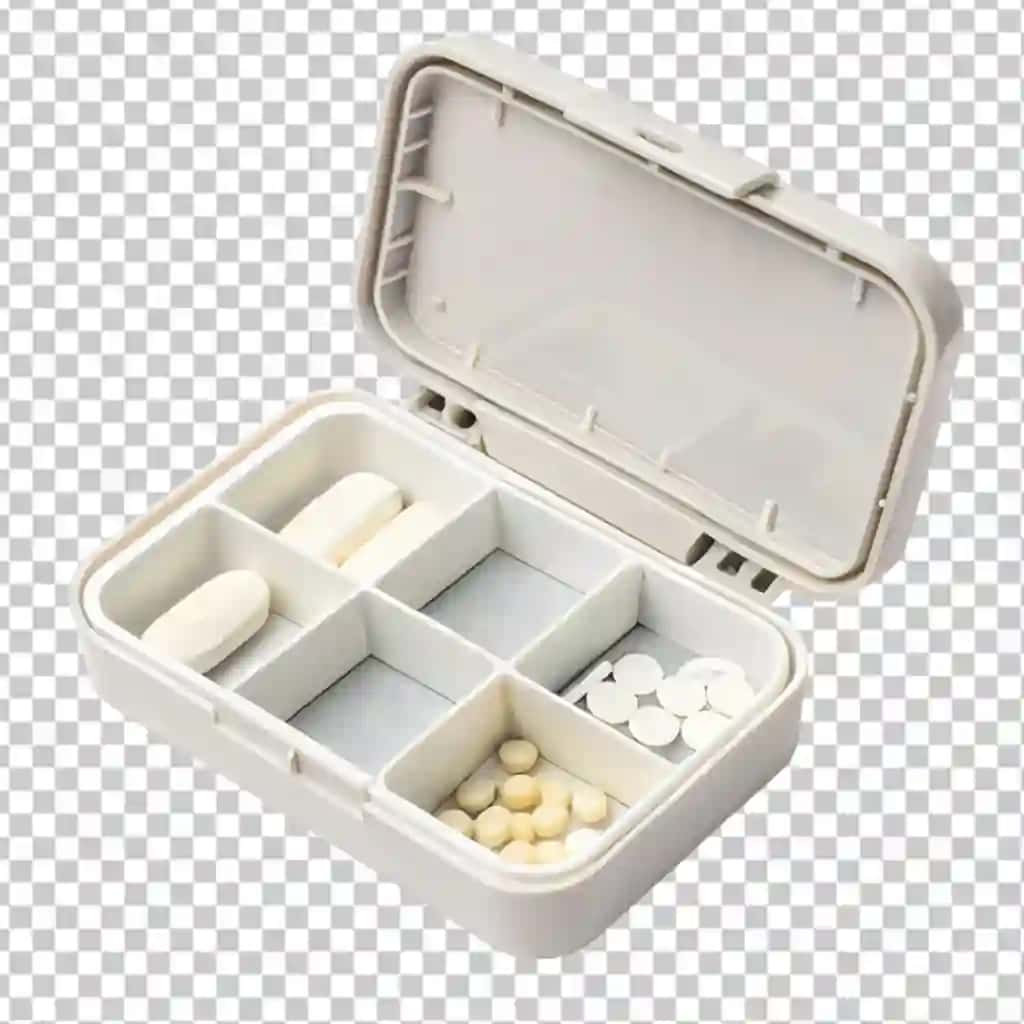 Natyurmort tabletkalari qutisi ajratilgan shaffof fon | Still life pill box isolated transparent background