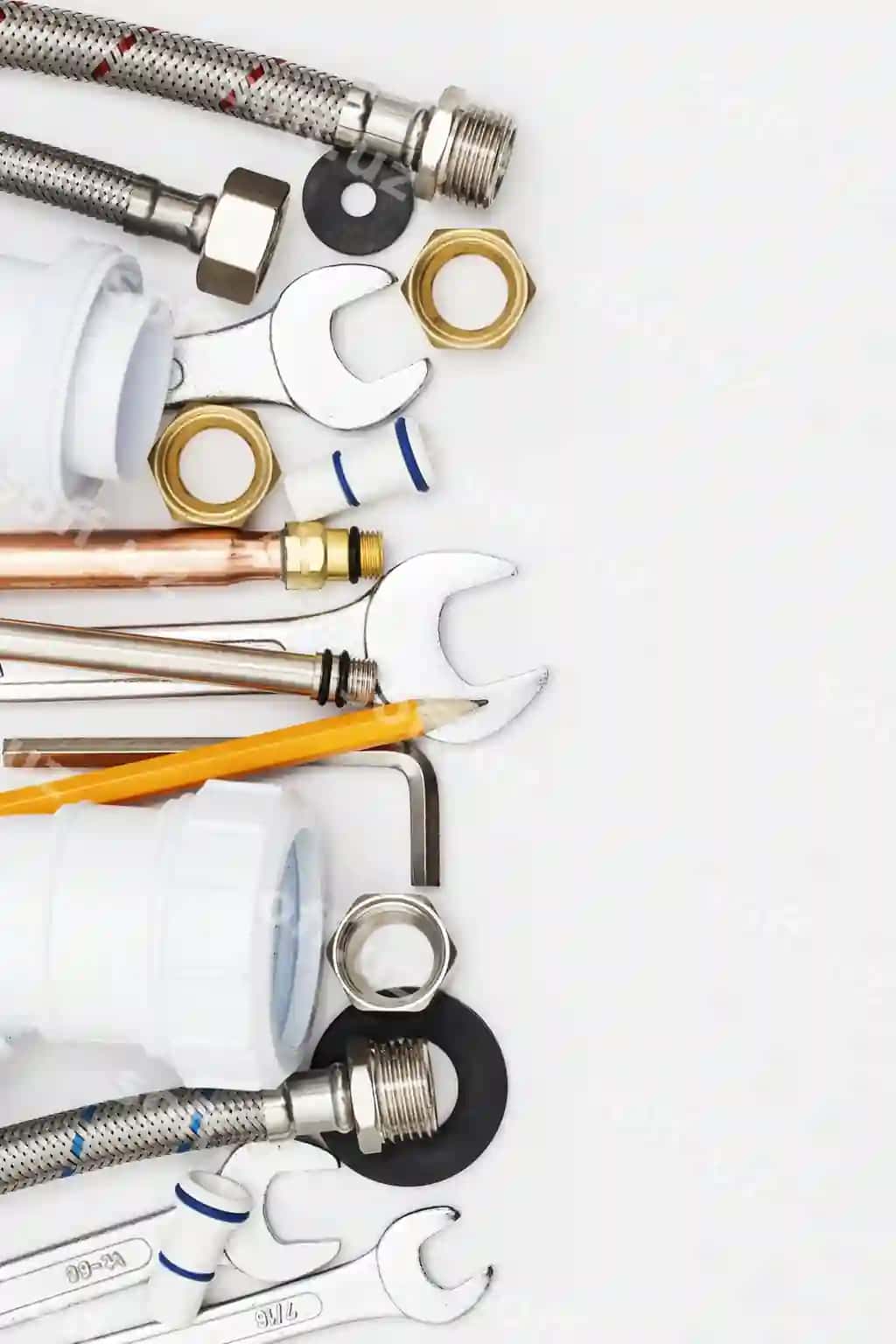 Plumbing asboblari jihozlari yuqori ko'rinish | Plumbing tools equipment overhead view
