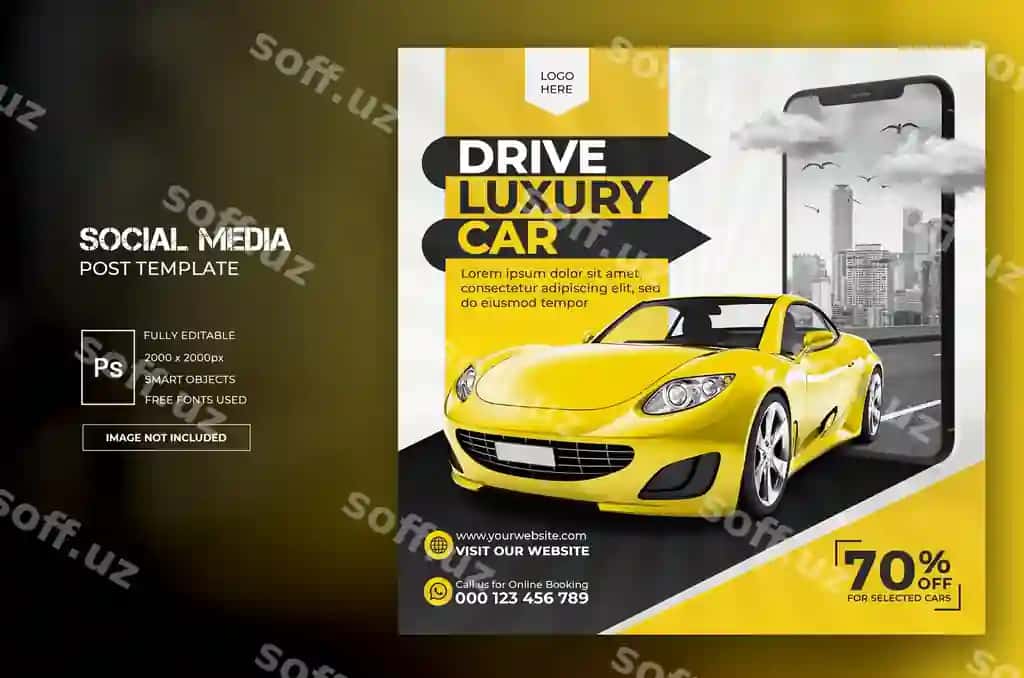 Avtomobil ijarasi ijtimoiy tarmoq posti Instagram kvadrat baner shabloni | Car rental social media post instagram square banner template