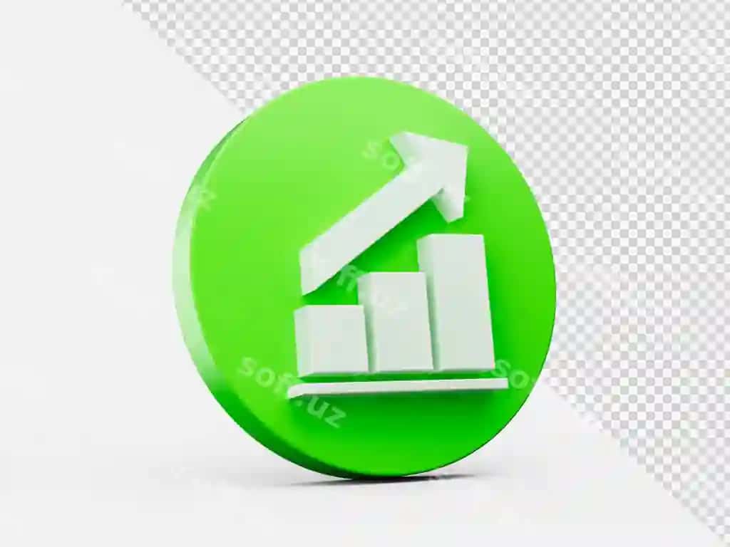 Biznesning o'sishi diagrammasi yashil o'sayotgan piktogramma belgisi 3D tasviri | Business growth chart up icon green growing graph icon 3d illustration