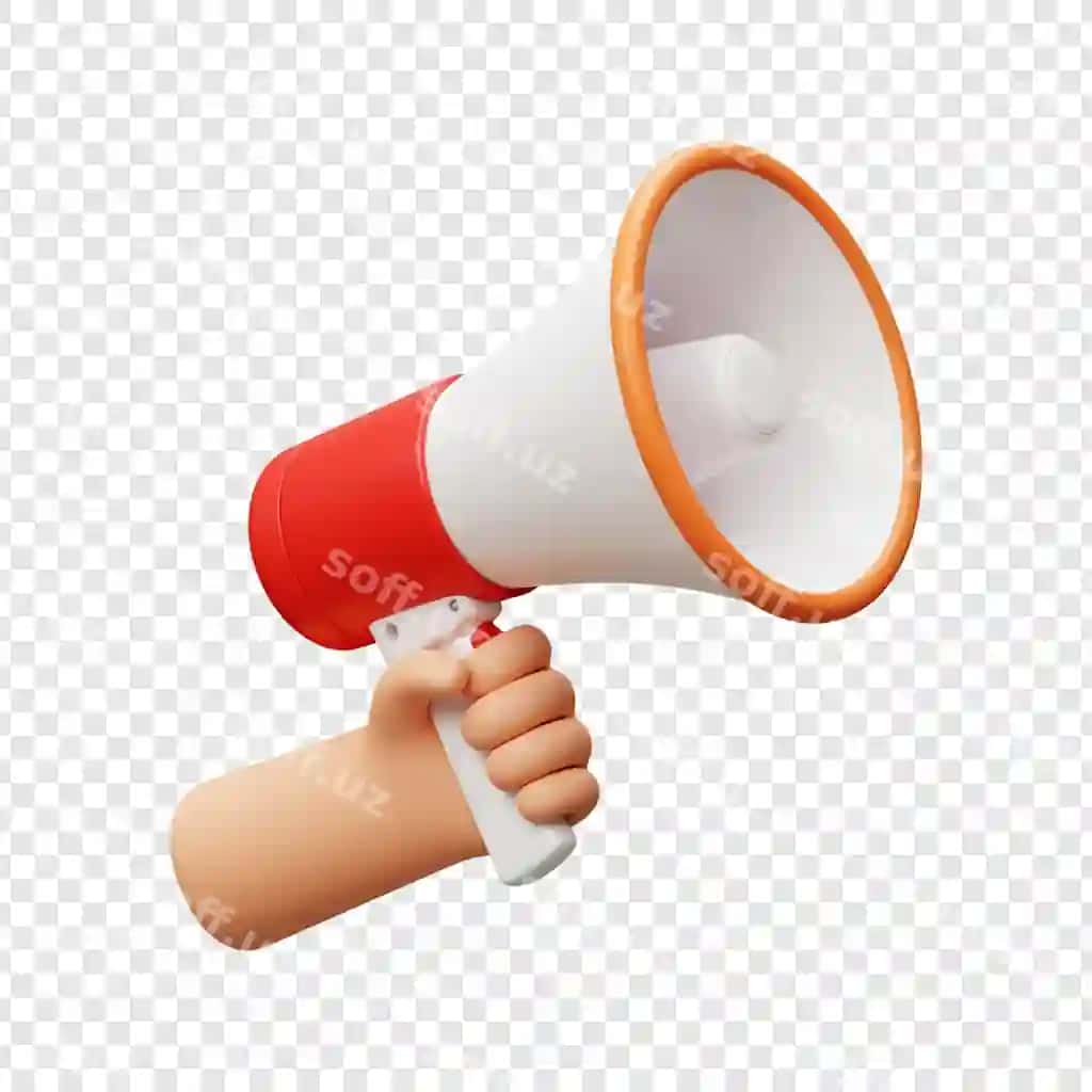 3d qo'l hamda mikrofon olin shaffof fonda | 3d hand holding megaphone transparent background
