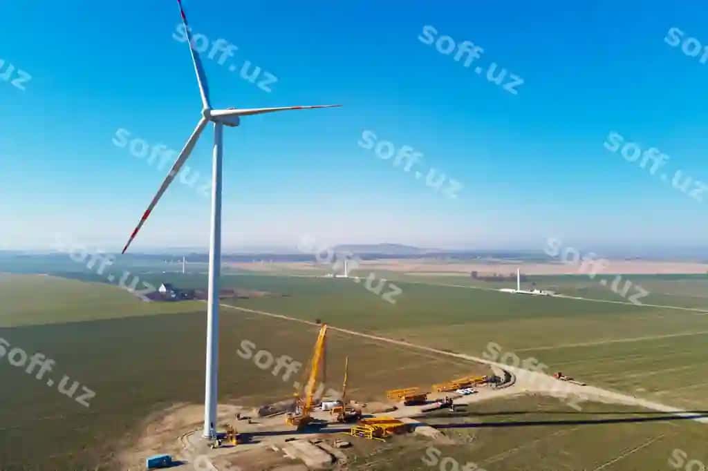 Montaj yangi shamol generatori shamolmilli turbina ta'mir qurilish maydoni kranlar bilan montaj | Installing new wind generator windmill turbine maintenance construction site with cranes install