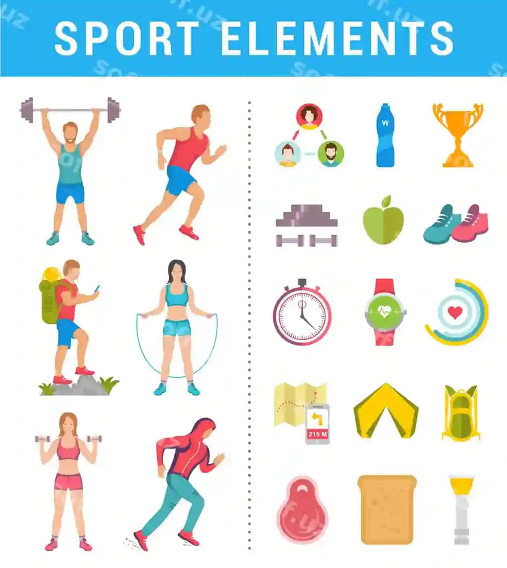 Sportchilarni ikonlar elementlari bilan joylash. | Set sport people with icons elements