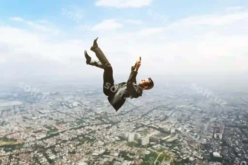Yiqilgan ishbilarmon odam 3D tasviri | Falling business man 3d illustration