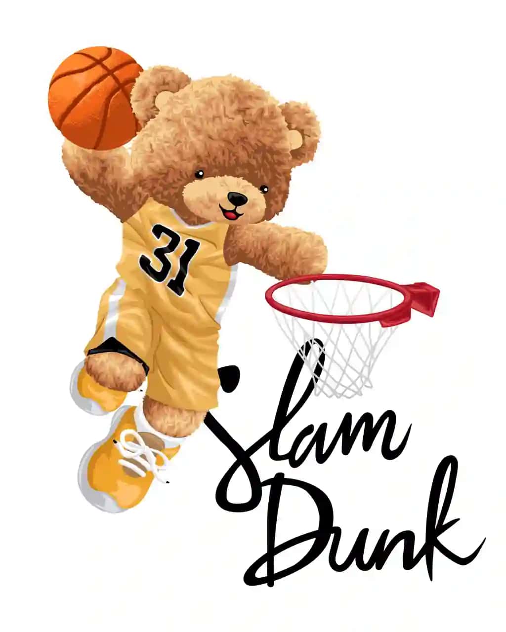 Basketbol o'ynayotgan ayiqchali vektorli chizilgan qo'lda | Hand drawn vector illustration teddy bear playing basketball