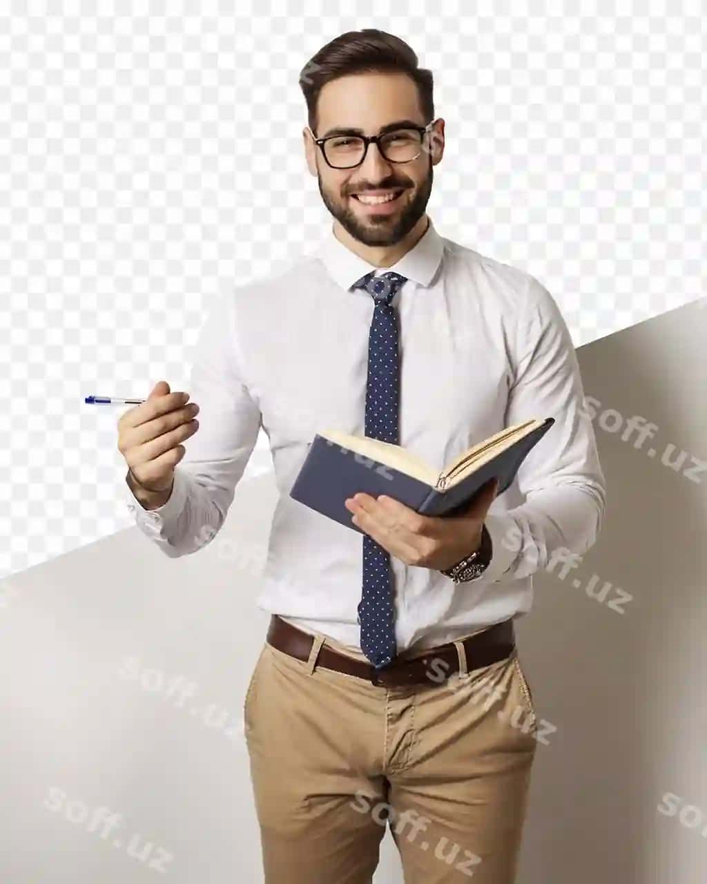 Yelkasida kitob ko'targan erkak ko'k papkani ushlab turibdi | Man with book his shoulder is holding blue folder