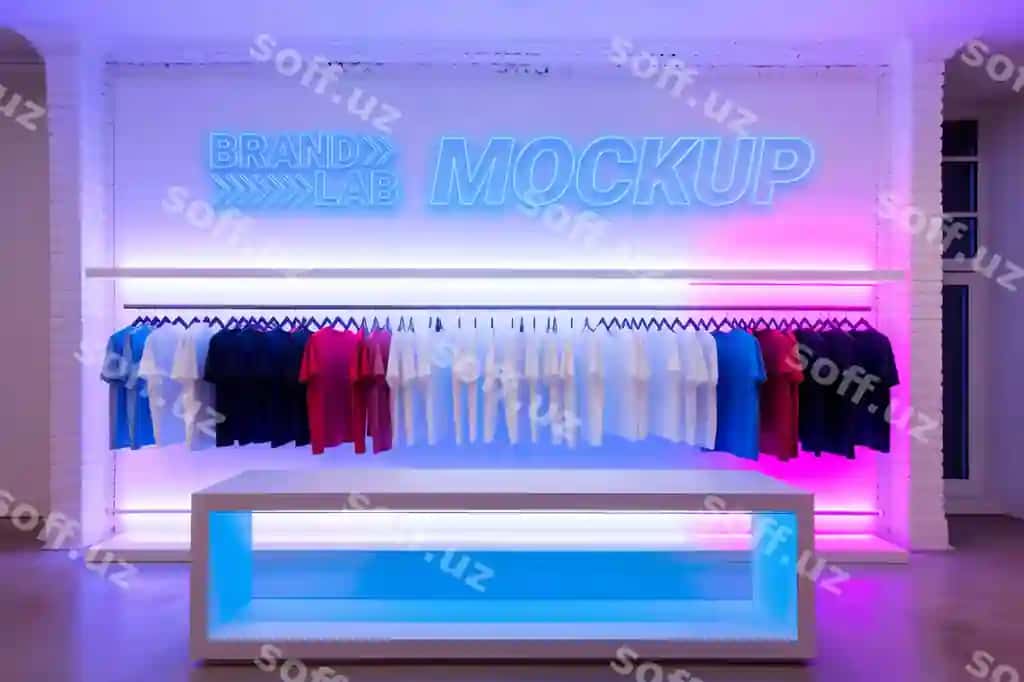 Neon do'kon içon namunasi | Neon store interior mockup