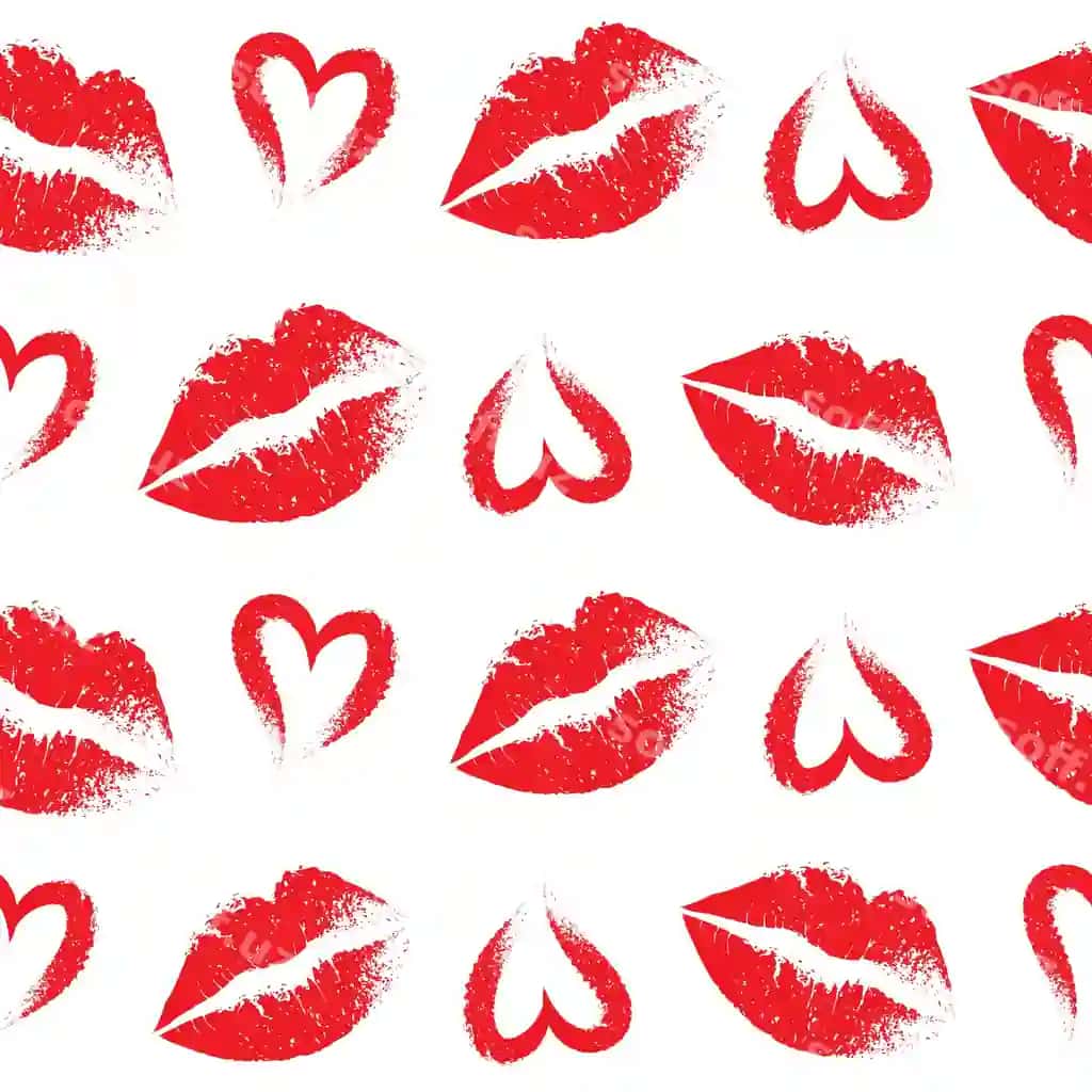 Qizil o'p qo'yishlar yuraklar chetlarısiz naqsh | Red kisses hearts seamless pattern