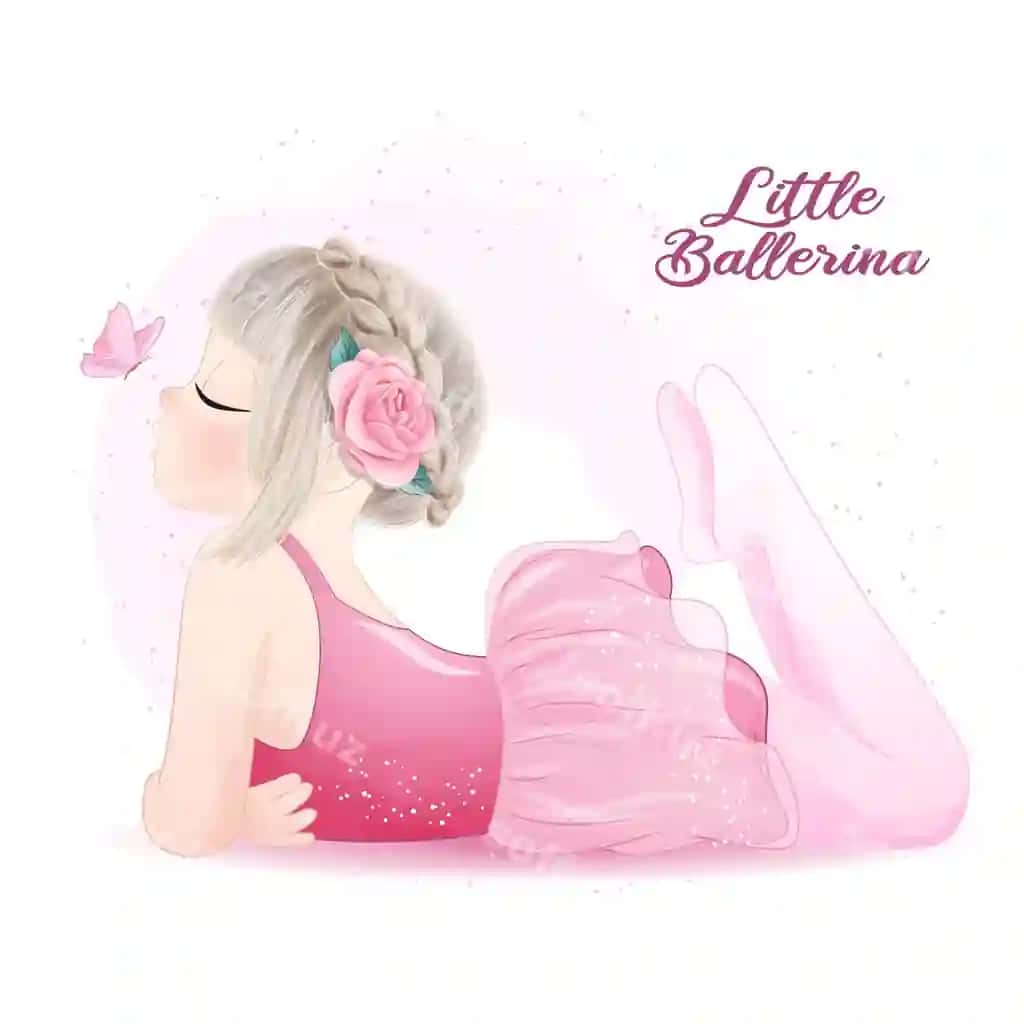 Yoqimtal qiz balerina suvarli boyash illustratsiyasi | Cute girl ballerina with watercolor illustration