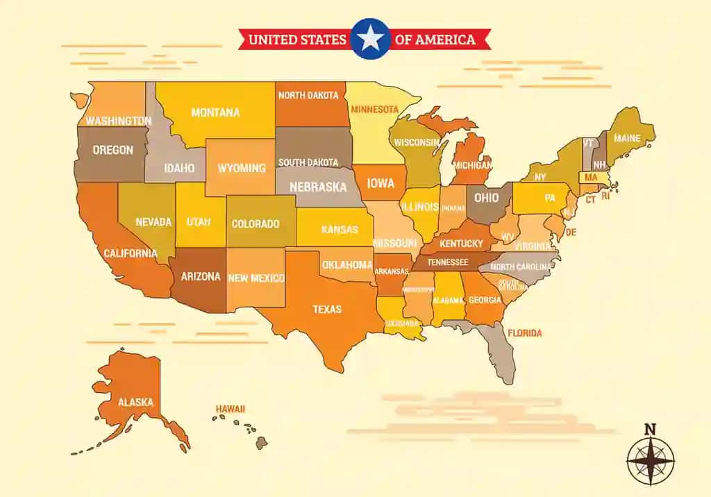 Chiroyli vintage grafik vektor AQSh xaritasi Amerika Qo'shma Shtatlari | Beautiful vintage graphic vector usa map united states america