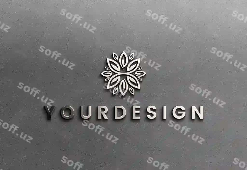 Kumush hrom 3d logotip belgi namuna tsement devori | Silver chrome 3d logo sign mockup cement wall