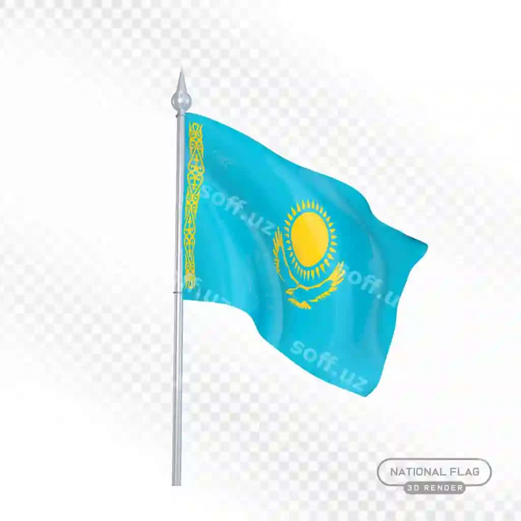 Qozog'iston davlat bayrog'ining 3D tasviri | Kazakhstan national flag 3d render