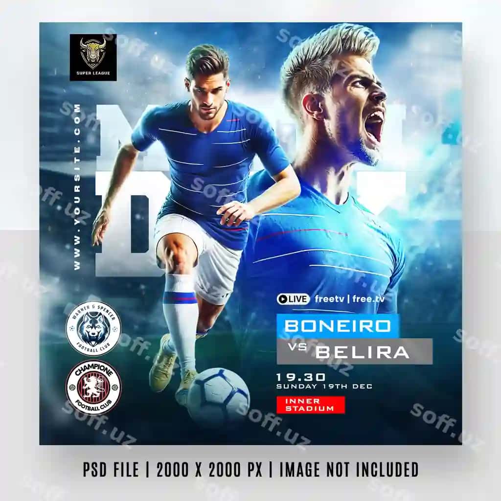 Futbol o'yin kun flyer poster ijtimoiy media post banner Instagram | Football soccer matchday flyer poster social media post banner instagram