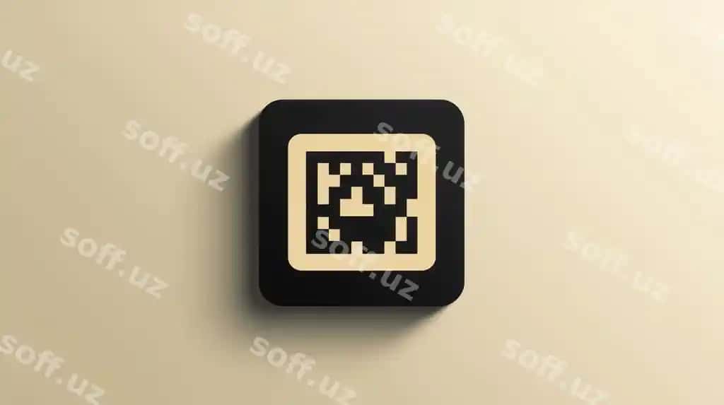 Jigarrang fon qora kvadrat ichida QR-kod | Beige background with black square containing qr code